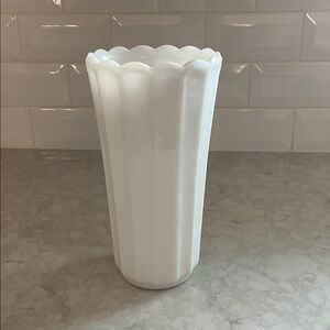 Vintage antique Scalloped milk glass striped elegant regency vase